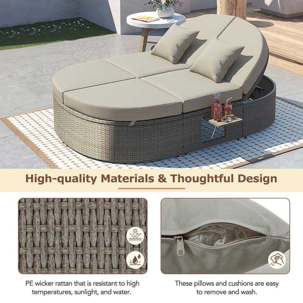2-Person Gray Wicker Outdoor Chaise Lounge