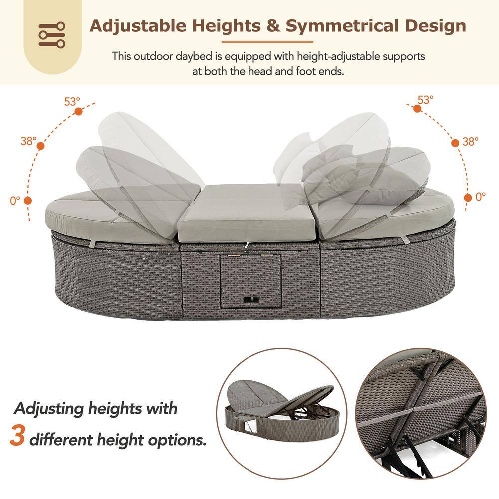 2-Person Gray Wicker Outdoor Chaise Lounge