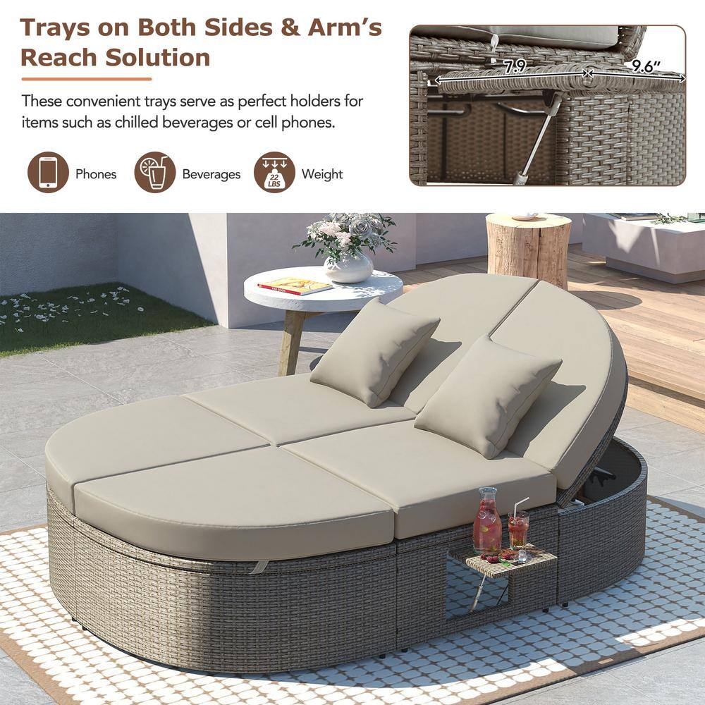 2-Person Gray Wicker Outdoor Chaise Lounge