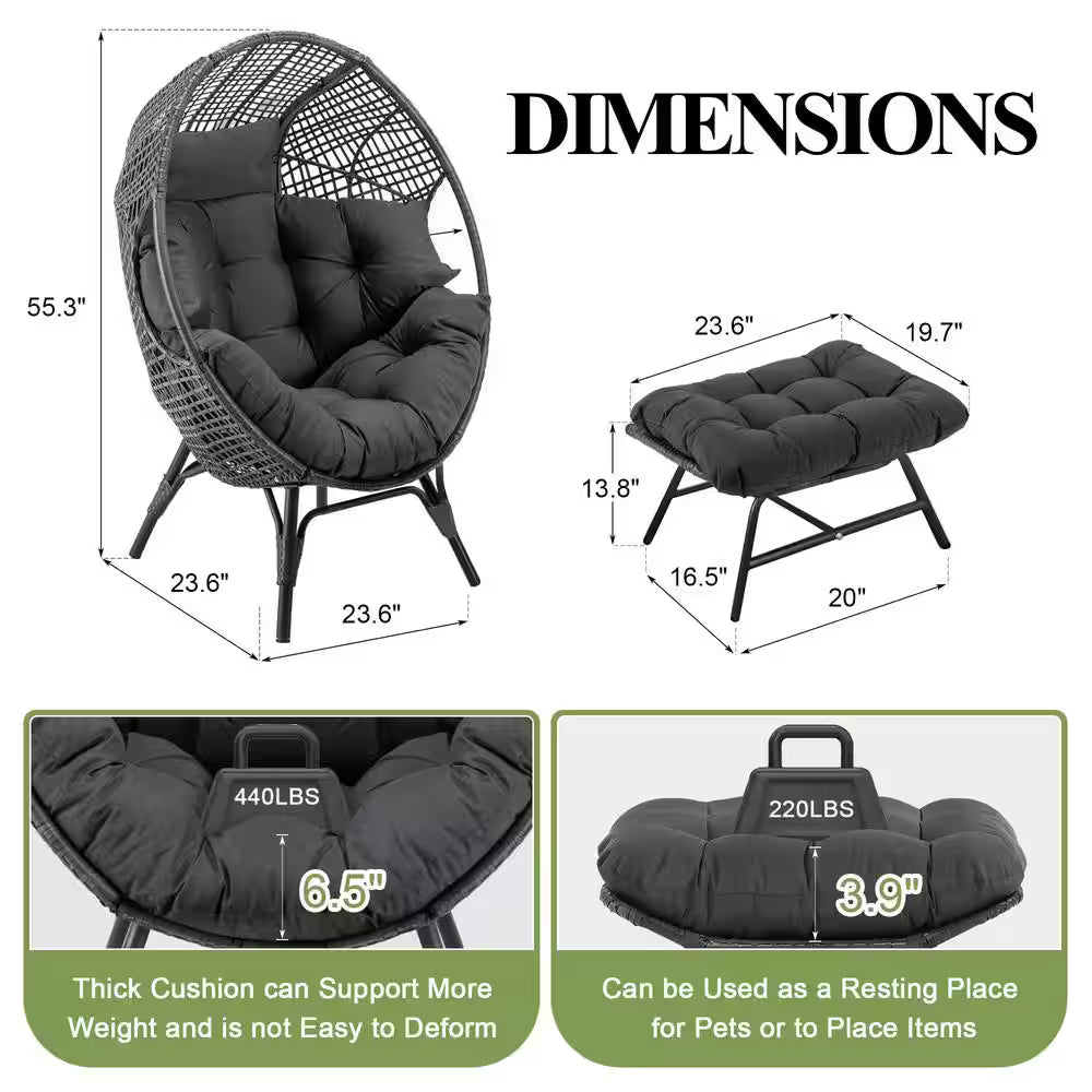 Indoor Outdoor Wicker Egg Lounge Chair with Ottoman