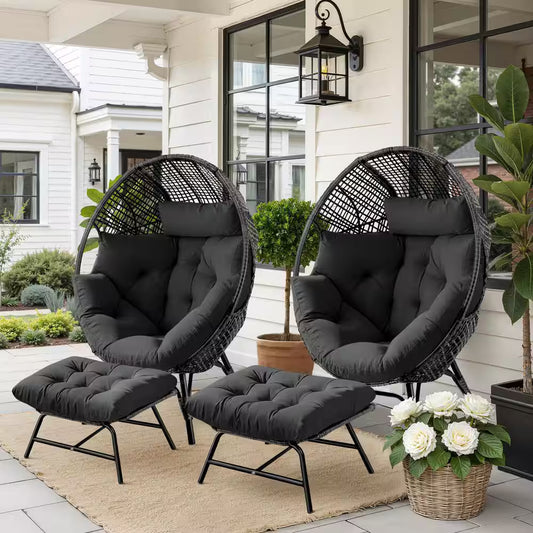 Indoor Outdoor Wicker Egg Lounge Chair with Ottoman