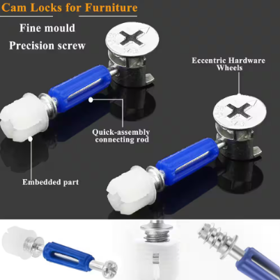 3-in-1 Eccentric Wheels Furniture Cam Lock Fasteners- 380-Piece Cam Locks with Multi-Size Cam Bolt and Wood Dowel Pins