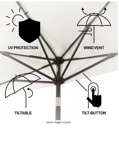 Patio Umbrella with Crank, Push Button Tilt and UV Protection in Cream/White - Beverly 9 ft. Scalloped Fringe Half Market