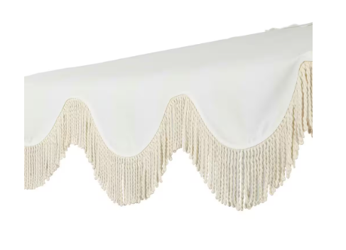 Patio Umbrella with Crank, Push Button Tilt and UV Protection in Cream/White - Beverly 9 ft. Scalloped Fringe Half Market