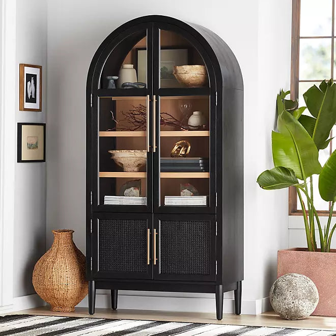 Mark Enzo Storage Cabinet With Rattan Cabinet Doors