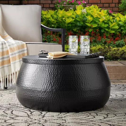 Mark Hammered Metal Black Coffee Table with Hidden Storage