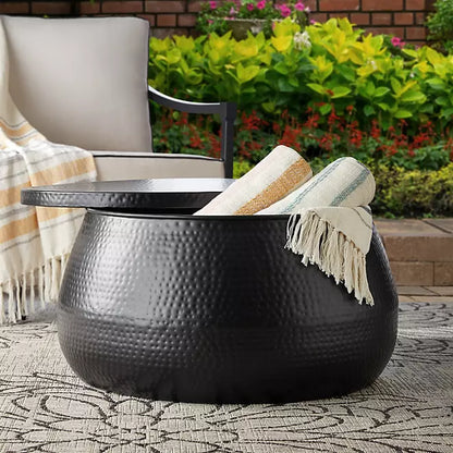 Mark Hammered Metal Black Coffee Table with Hidden Storage