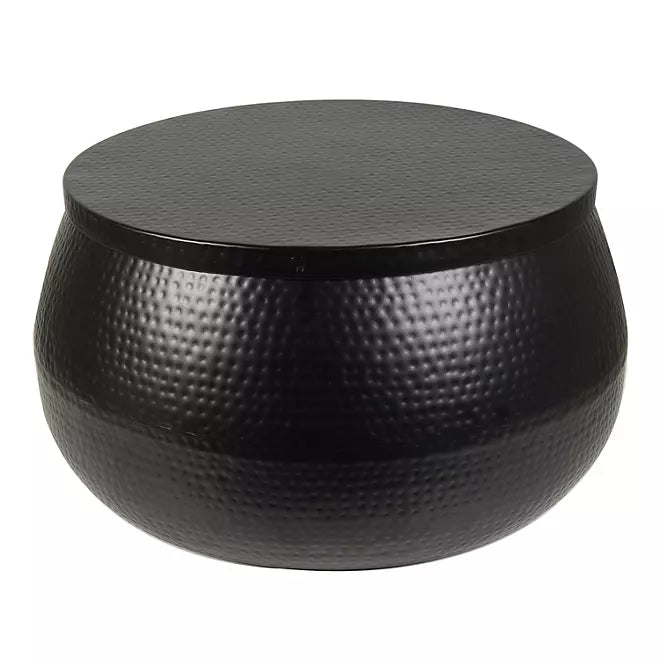 Mark Hammered Metal Black Coffee Table with Hidden Storage