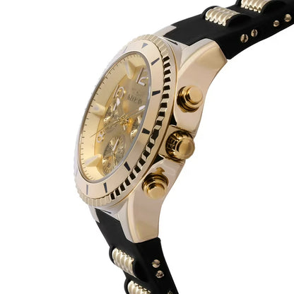 Quartz 39mm Black Silicone and Gold Stainless Steel, Gold Dial Watch