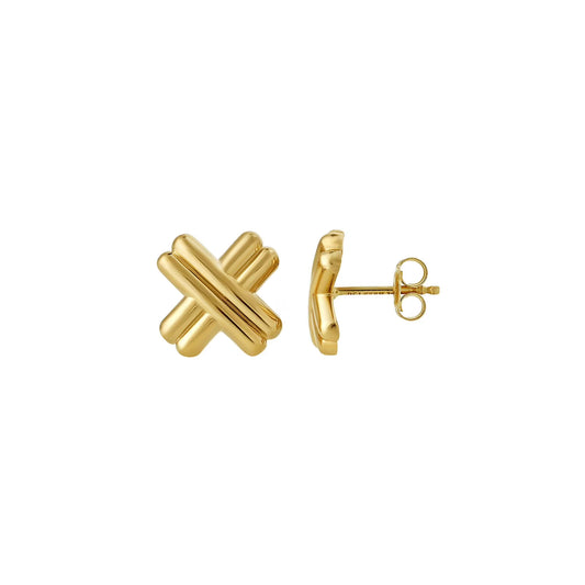 Ribbed "X" Stud Earrings in 14K Gold