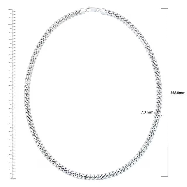 Polished Miami Cuban Chain Necklace in Sterling Silver, 7mm