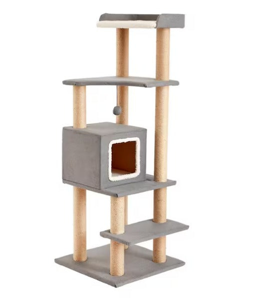 51.2 in. Sequoia Gray Felt Cat Tree and Condo