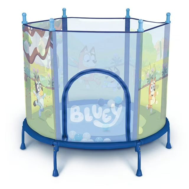 Bluey 4' Kids Trampoline with Soft Play Balls