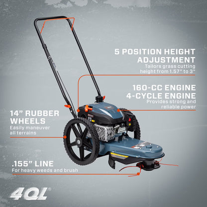 SENIX 22" 160cc 4-Cycle Gas Powered High Wheel String Trimmer