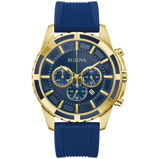 Mens Blue Silicone Strap Chronograph Sport Watch