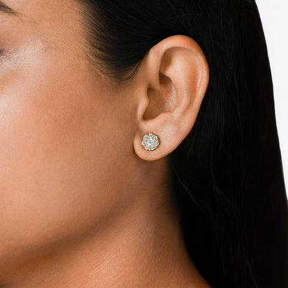 Lab Created Diamond Flower Earrings in 14K Gold, 1.00 C.T.T.W.
