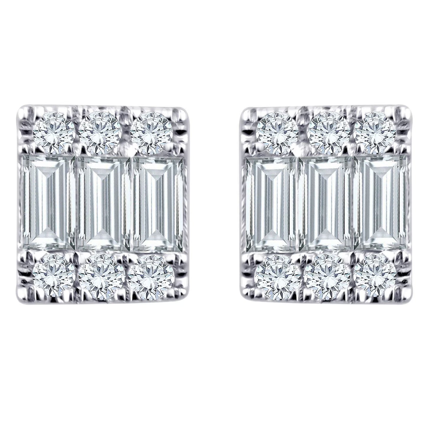 0.17 CT. T.W. Baguette and Round Diamond Earrings in 14K Gold