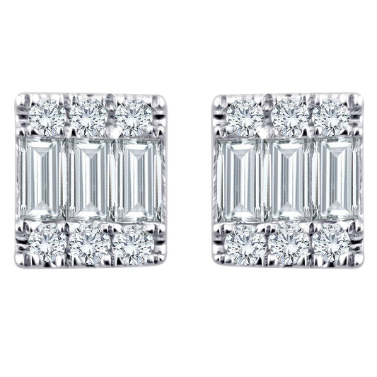 0.17 CT. T.W. Baguette and Round Diamond Earrings in 14K Gold
