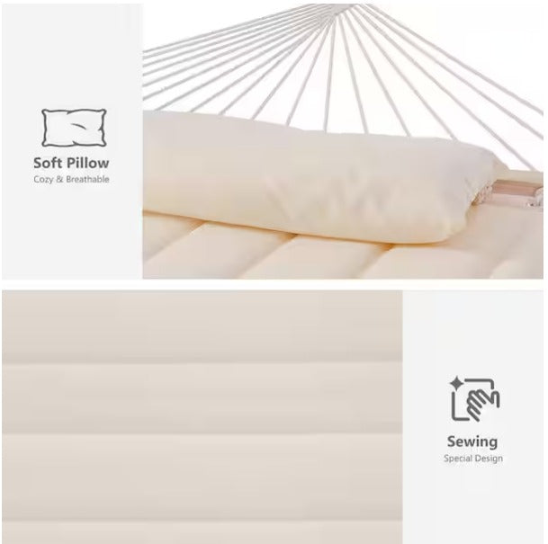 2-Person Hammock with Hardwood Spreader Bar and Pillow