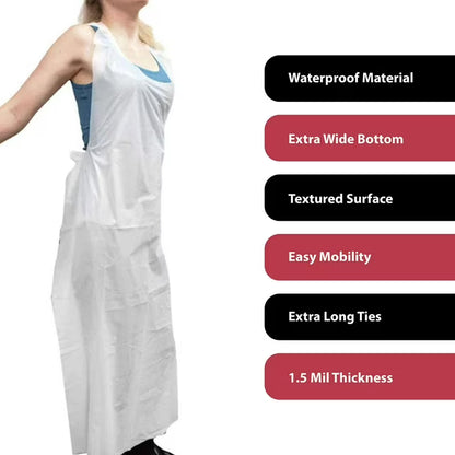 Disposable Waterproof Poly Aprons, White 100 ct.