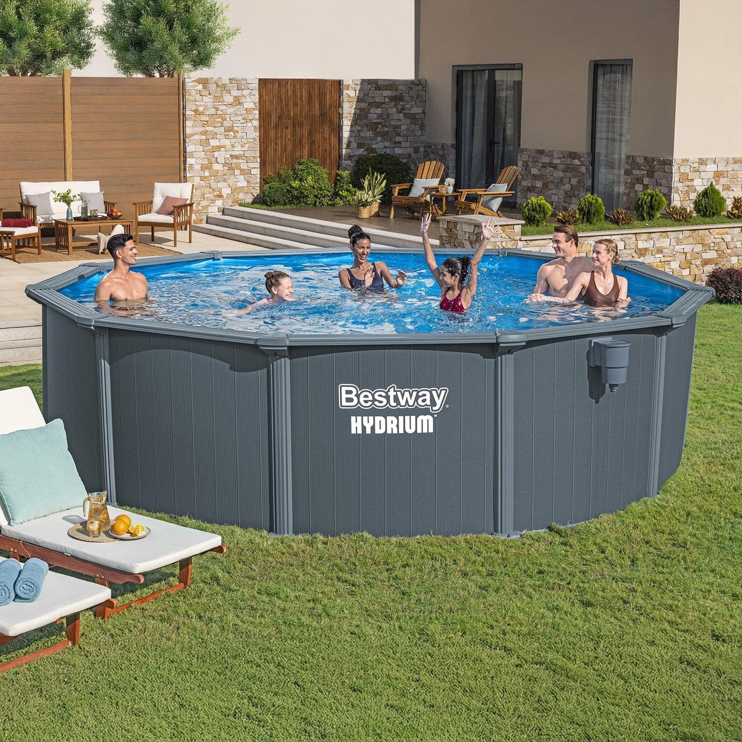 Bestway Hydrium Fastlatch 16' x 52" Round Steel Wall Above Ground Pool