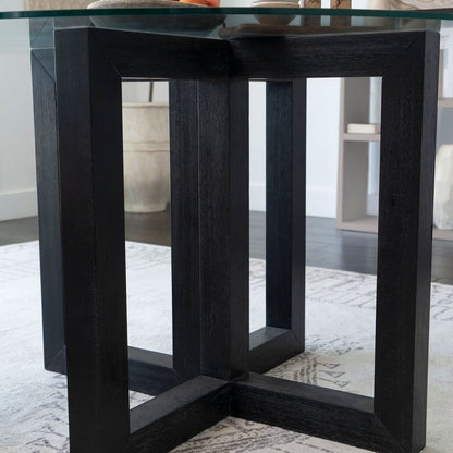 Sylvie Glass Top Dining Table with Wood Base
