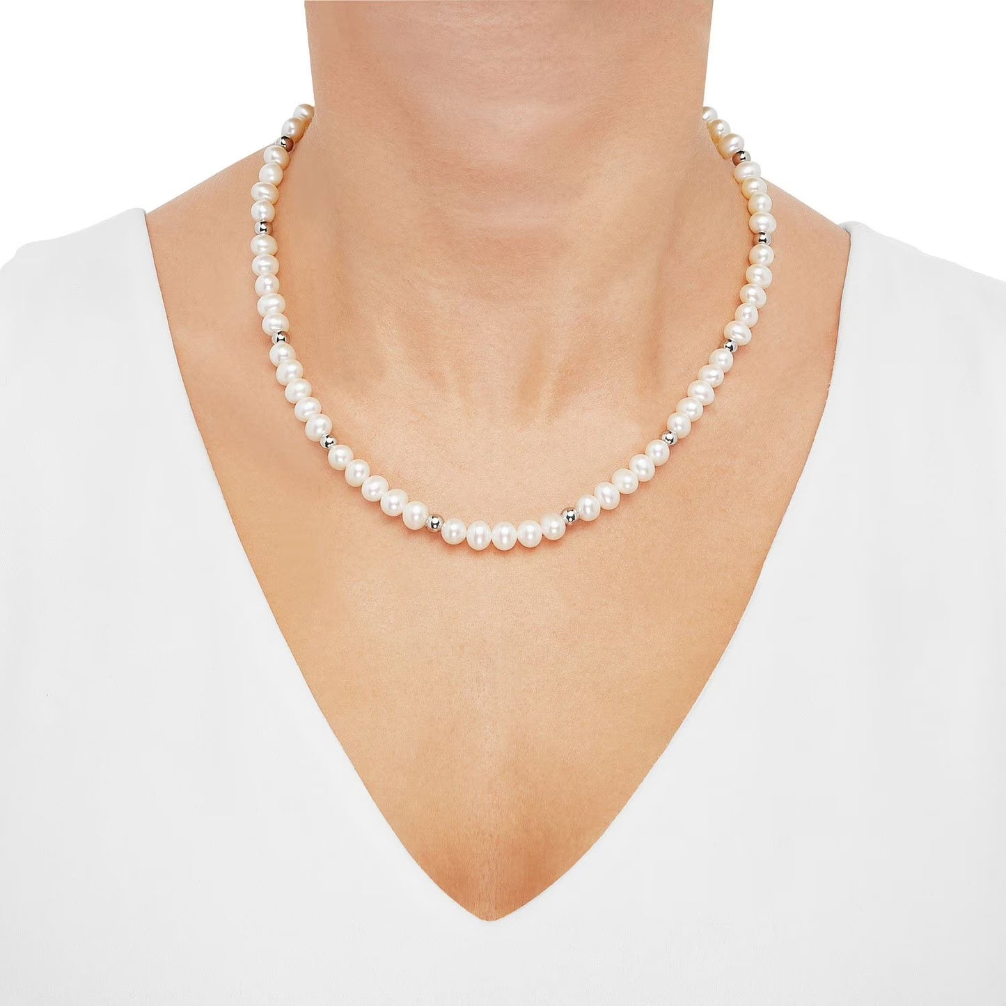 Freshwater Cultured Pearl and Silver Bead 3 Piece Set in Sterling Silver