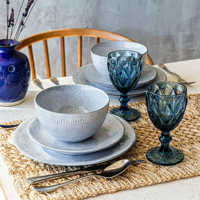 12-Piece Ridge Rim Stoneware Dinnerware Set