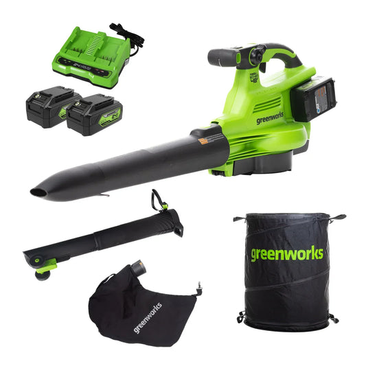 Greenworks 24V Blower/Vacuum with Two (2) 5.0Ah Batteries & Dual-Port Charger