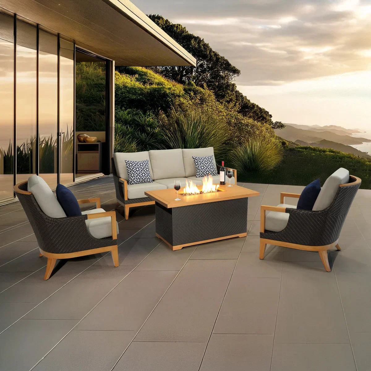 Galina 4-piece Fire Outdoor Seating Set - Thumbnail 2