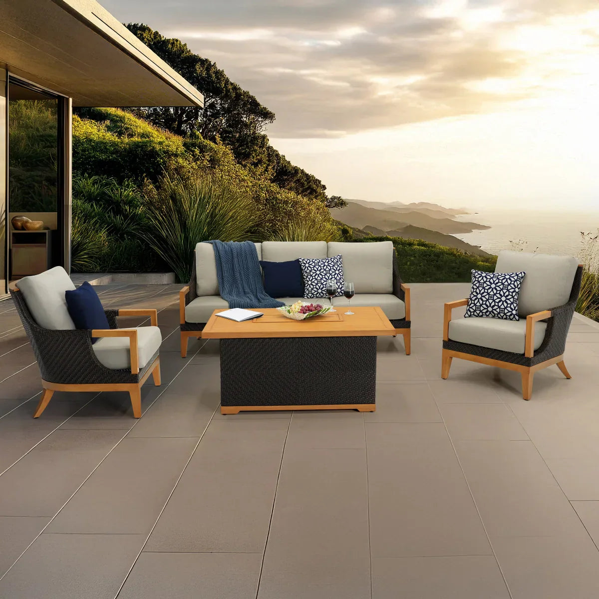 Galina 4-piece Fire Outdoor Seating Set - Thumbnail 4
