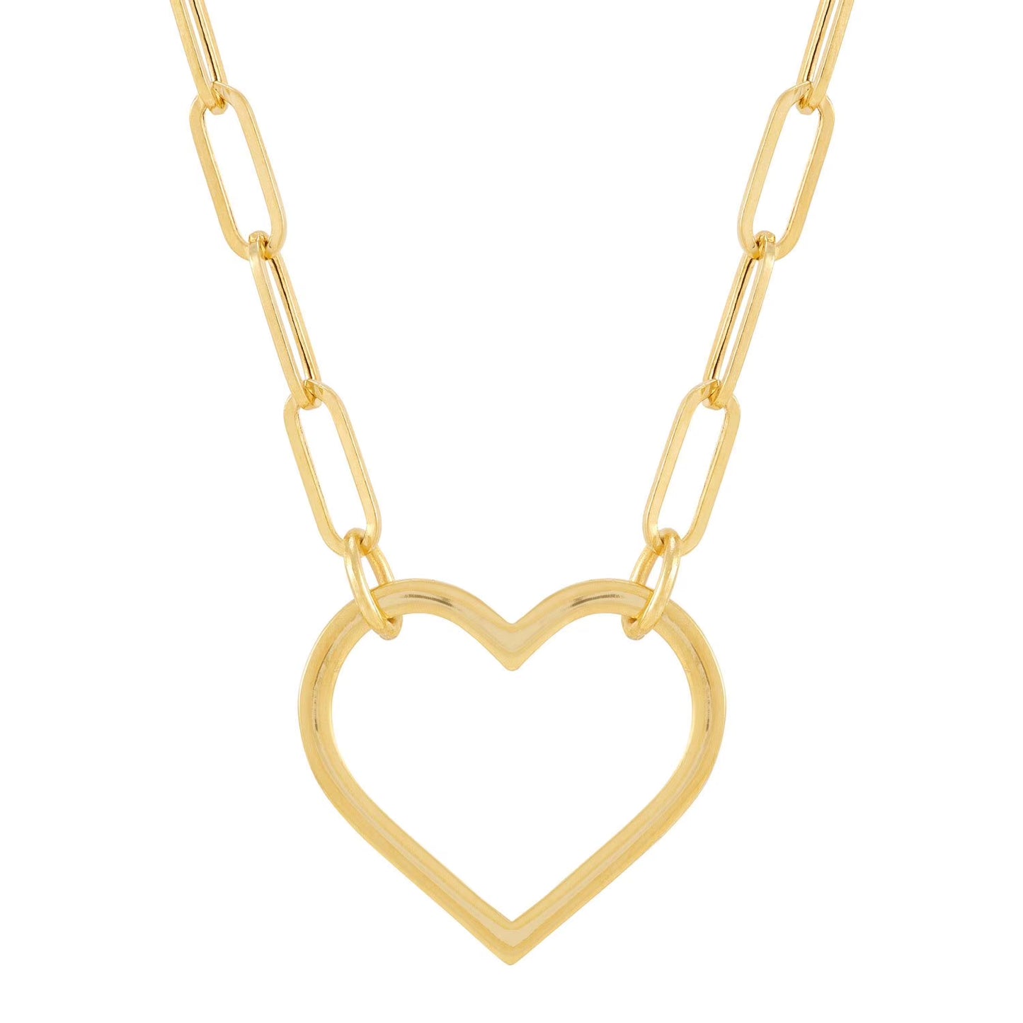 Open Heart Paperclip Chain Pendant Necklace in 14K Gold