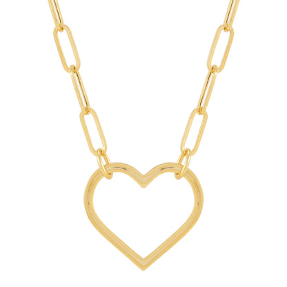 Open Heart Paperclip Chain Pendant Necklace in 14K Gold