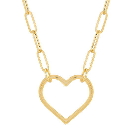 Open Heart Paperclip Chain Pendant Necklace in 14K Gold