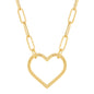 Open Heart Paperclip Chain Pendant Necklace in 14K Gold
