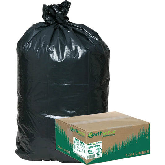 Earthsense Recycled Star Bottom Trash Bags, Black, 100-count, 40-45 gal
