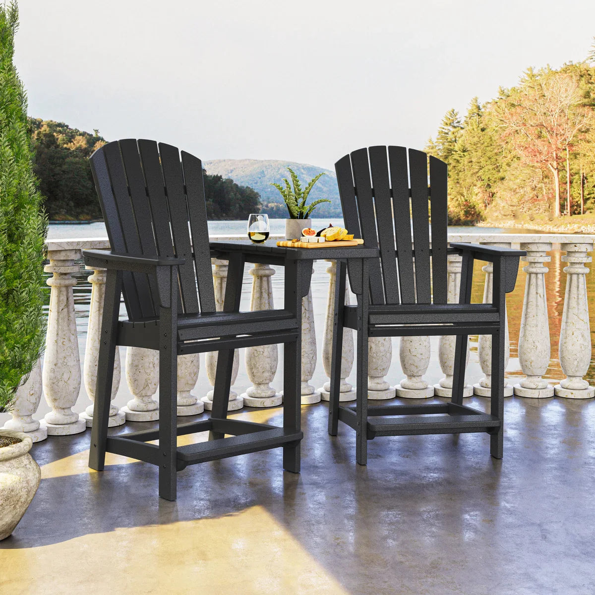Polywood Portside 3-piece Shellback Counter Chair Set with Connecting Table