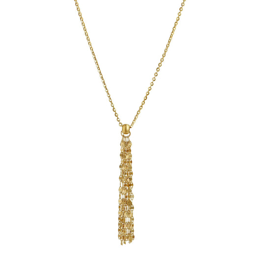 14K Yellow Diamond Cut Mirror Chain Tassle Necklace 18"