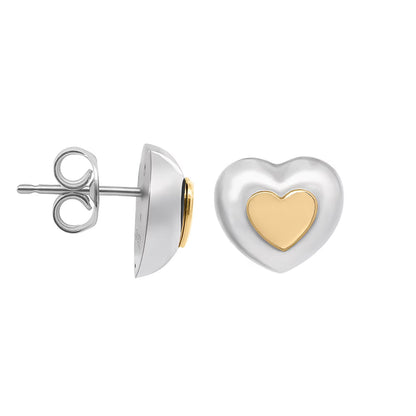 High Polish Puffy Heart Earrings in Sterling Silver & 14K Gold