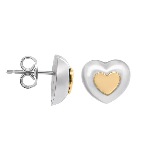 High Polish Puffy Heart Earrings in Sterling Silver & 14K Gold