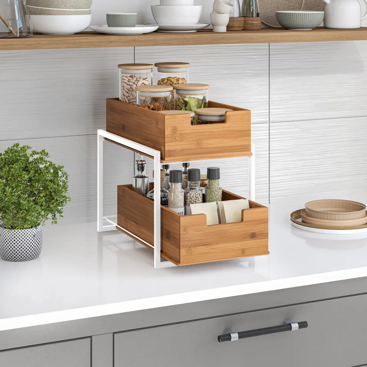 Bamboo 2-tier Sliding Drawer Organizer