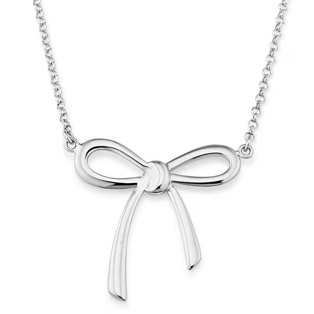 Rhodium Plated Adjustable Bow Necklace in Sterling Silver