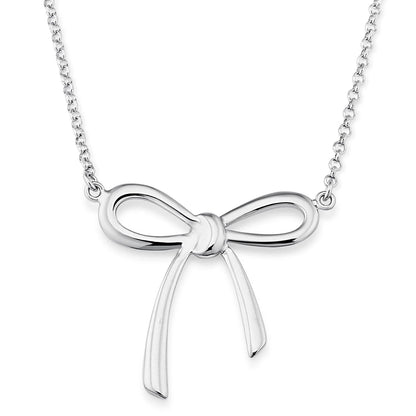 Rhodium Plated Adjustable Bow Necklace in Sterling Silver