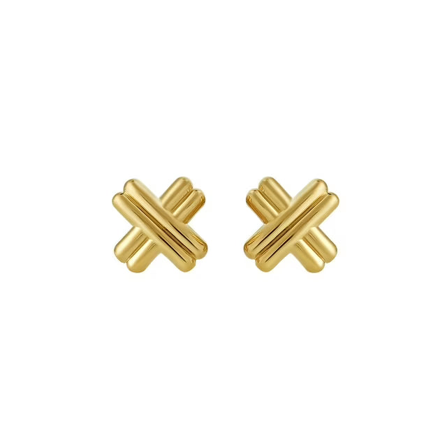 Ribbed "X" Stud Earrings in 14K Gold