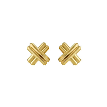 Ribbed "X" Stud Earrings in 14K Gold