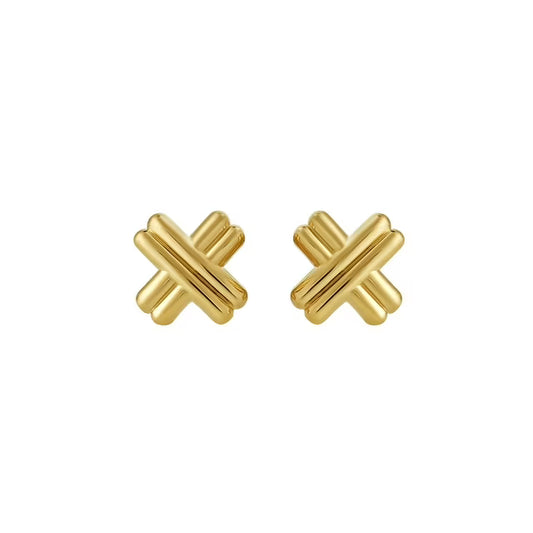 Ribbed "X" Stud Earrings in 14K Gold