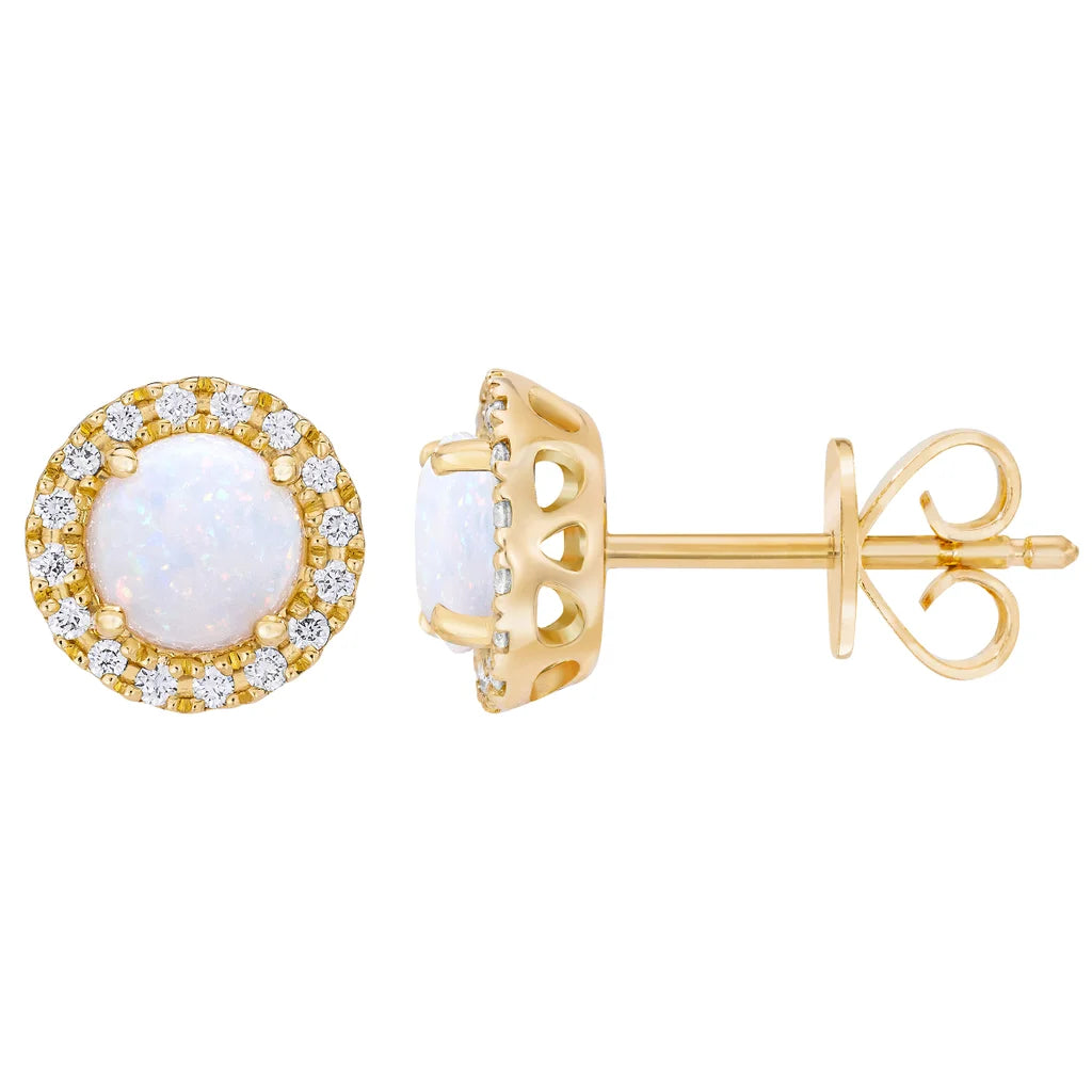 Australian Opal and Diamond 14kt Yellow Gold Earrings