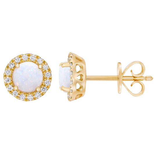 Australian Opal and Diamond 14kt Yellow Gold Earrings