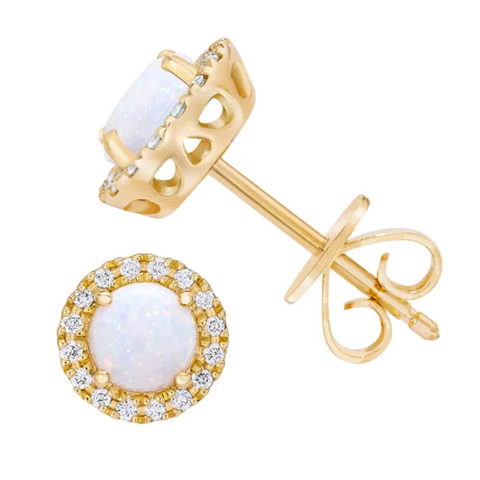 Australian Opal and Diamond 14kt Yellow Gold Earrings