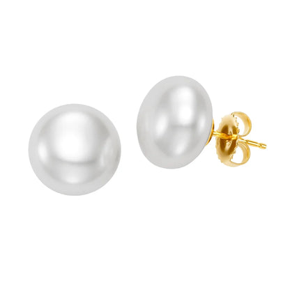 Freshwater Cultured 12-13mm Button Pearl 14kt Yellow Gold Earrings